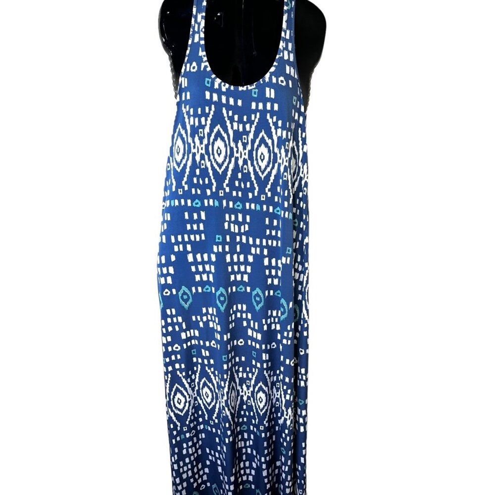 Tori Richard Honolulu Hawaii Racerback Maxi Dress Blue Sleeveless M Geometric